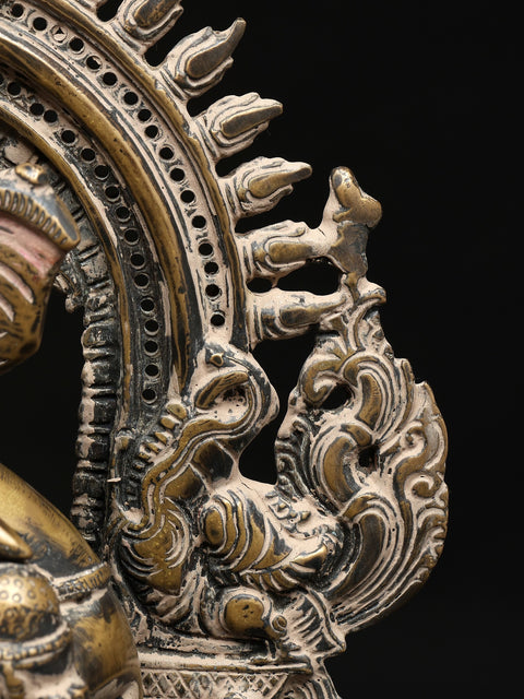 14" Four Armed Dancing Lord Ganesha on Kirtimukha Throne | Brass Statue