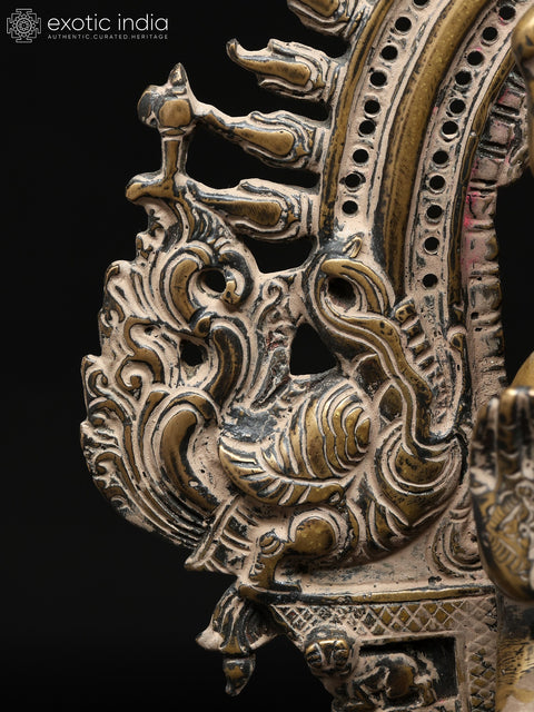 14" Four Armed Dancing Lord Ganesha on Kirtimukha Throne | Brass Statue