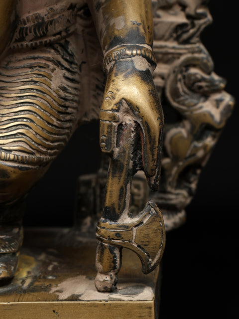 14" Four Armed Dancing Lord Ganesha on Kirtimukha Throne | Brass Statue