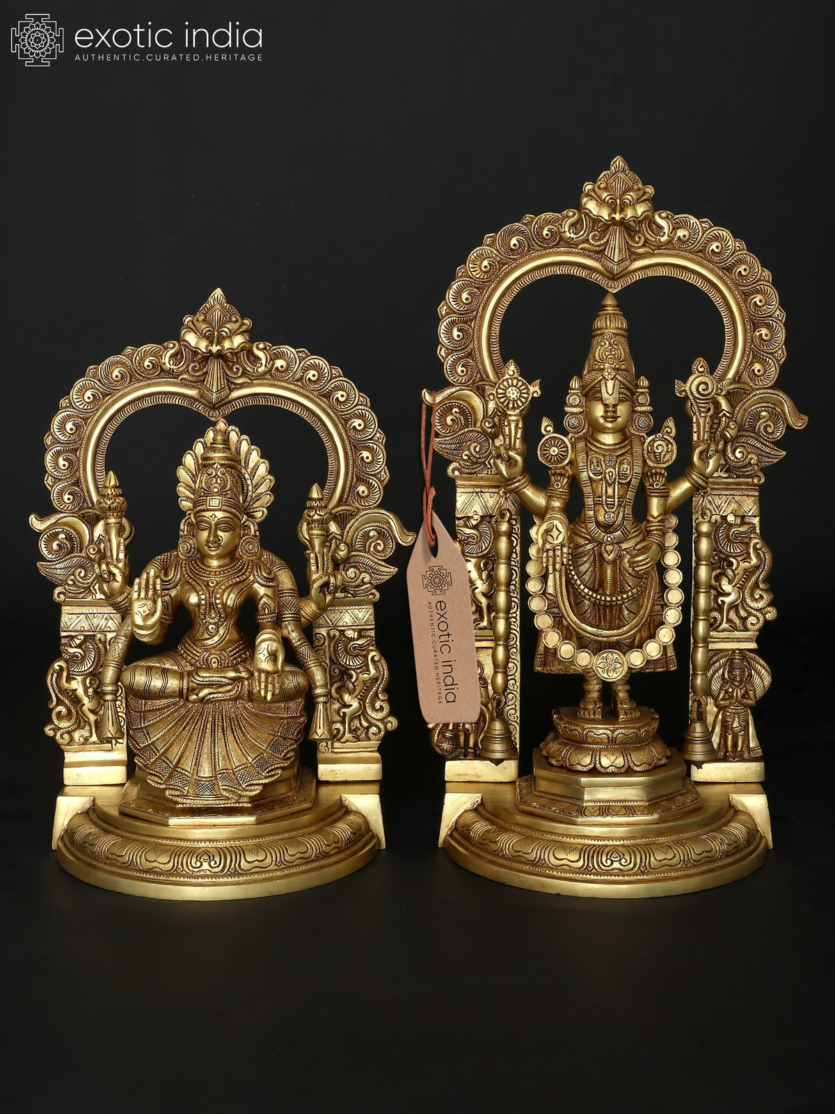 22" Lord Tirupati Balaji Venkateshvara Brass Statue with Padmavathi Pair