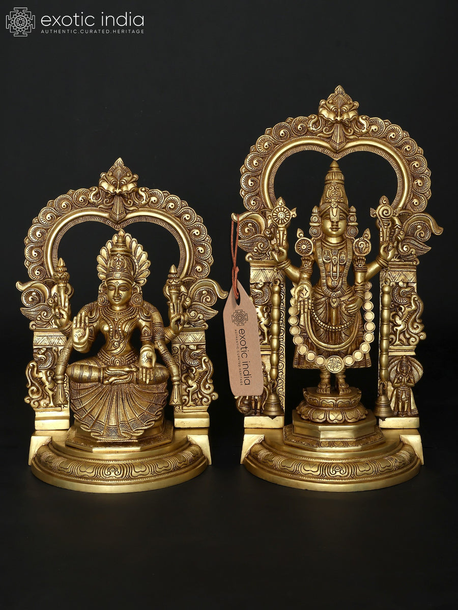 22" Lord Tirupati Balaji Venkateshvara Brass Statue with Padmavathi Pair