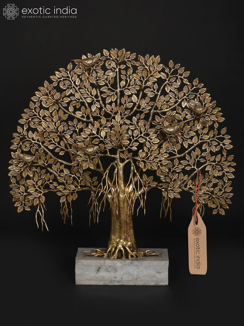 36" Large Brass Tree of Life Statue with Marble Base Home Decor