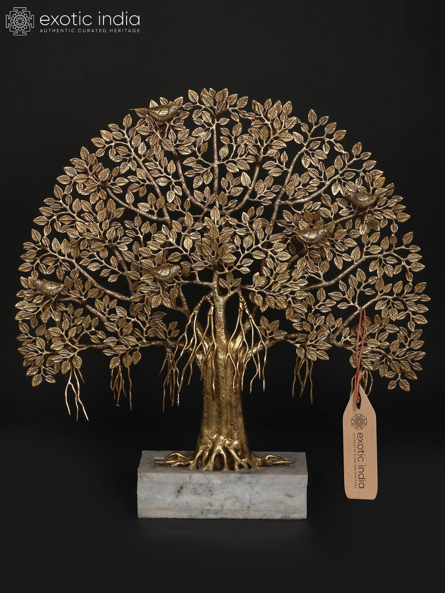 36" Large Brass Tree of Life Statue with Marble Base Home Decor