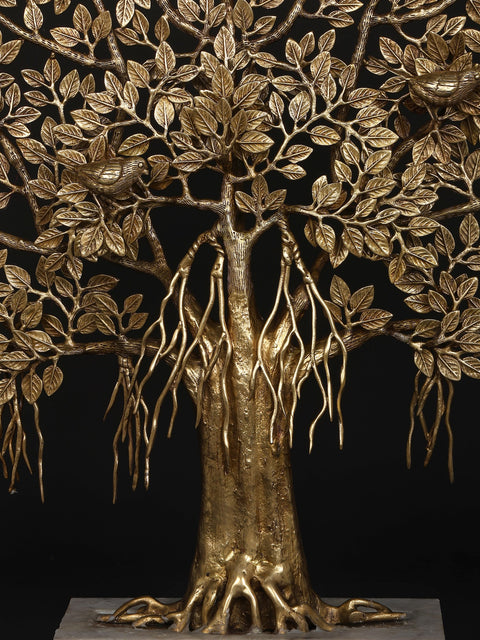 36" Large Size Brass Tree of Life with Marble Base | Home Decor