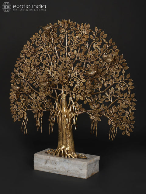 36" Large Size Brass Tree of Life with Marble Base | Home Decor