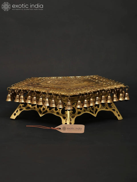 19" Pentagon Shaped Brass Pedestal (Chowki) with Dangling Bells