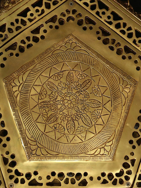 19" Pentagon Shaped Brass Pedestal (Chowki) with Dangling Bells