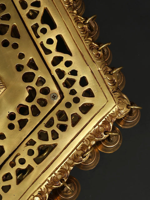 19" Pentagon Shaped Brass Pedestal (Chowki) with Dangling Bells