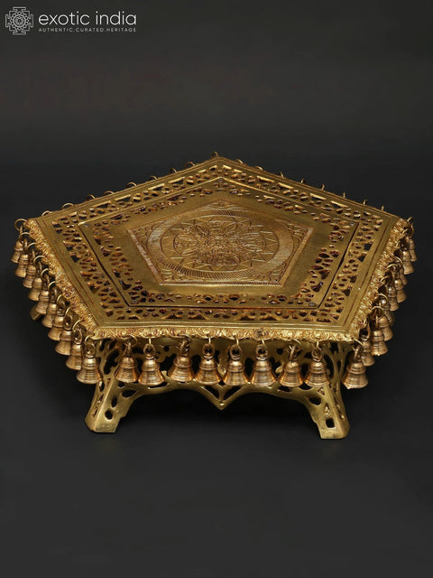 19" Pentagon Shaped Brass Pedestal (Chowki) with Dangling Bells