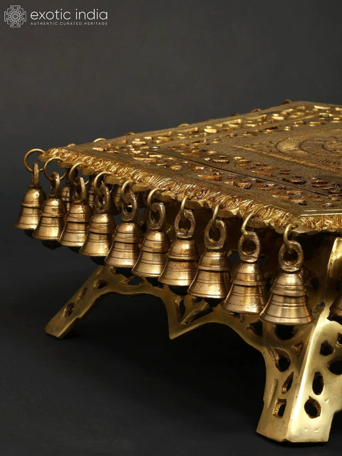 19" Pentagon Shaped Brass Pedestal (Chowki) with Dangling Bells