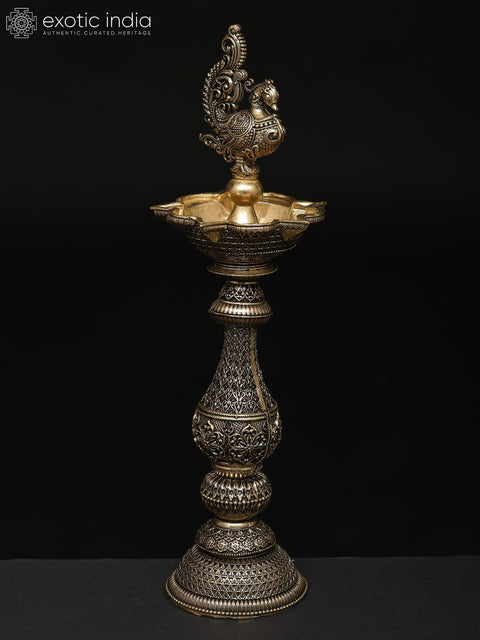 8" Multi Wicks Superfine Peaocock Lamp in Brass | Ritual Item