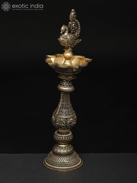 8" Multi Wicks Superfine Peaocock Lamp in Brass | Ritual Item