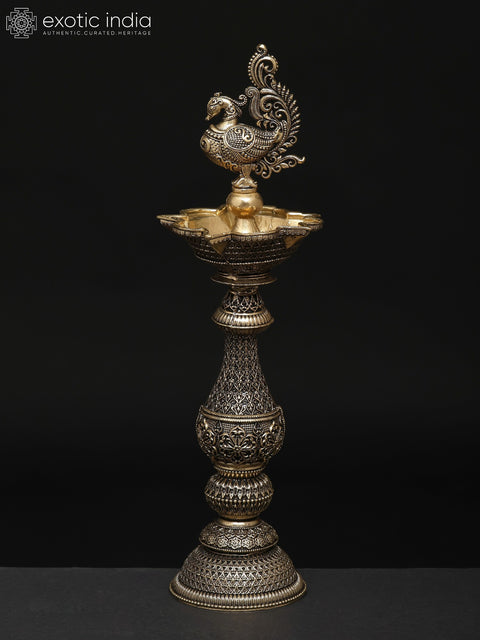 8" Multi Wicks Superfine Peaocock Lamp in Brass | Ritual Item
