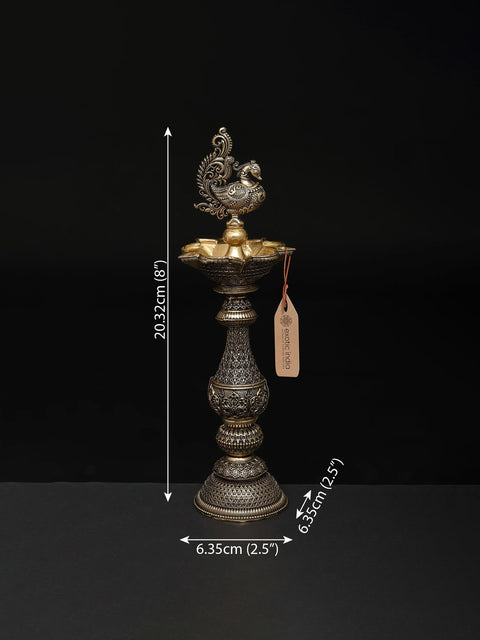8" Multi Wicks Superfine Peaocock Lamp in Brass | Ritual Item