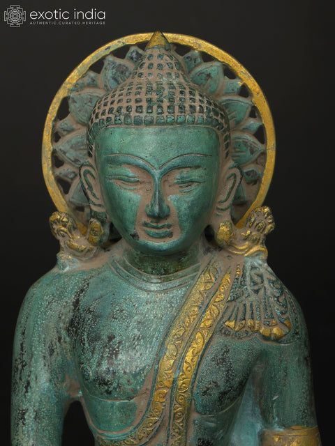 10" Sitting Lord Buddha in Different Mudras - Abhay Mudra, Bhumisparsha Mudra, Dhyan Mudra and Medicine Buddha | Set of Four Brass Statues