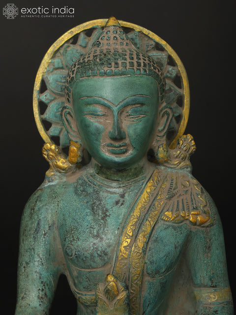10" Sitting Lord Buddha in Different Mudras - Abhay Mudra, Bhumisparsha Mudra, Dhyan Mudra and Medicine Buddha | Set of Four Brass Statues