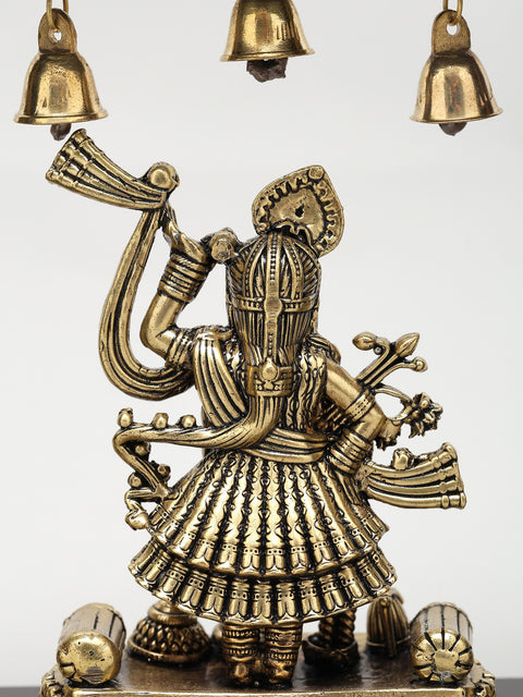 10" Superfine Shrinathji with Peacock Lamps | Wood Framed Brass Sculpture | Wall Hanging