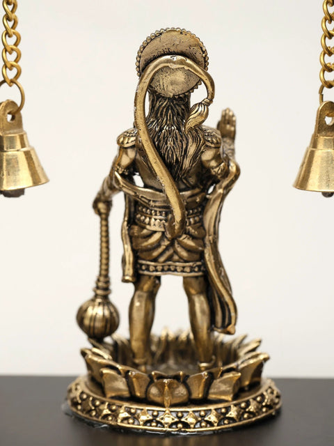 8" Superfine Standing Lord Hanuman in Blessing Gesture | Wood Framed Brass Sculpture | Wall Hanging