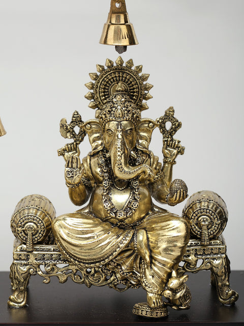 12" Wood Framed Superfine Sitting  Lakshmi Ganesha Statues in Brass | Wall Hanging