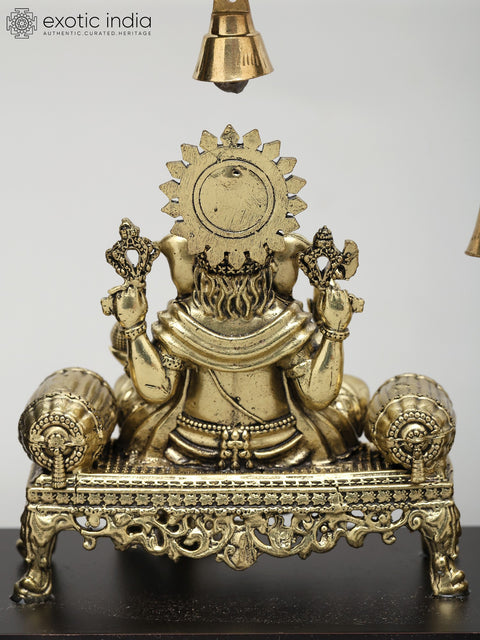 12" Wood Framed Superfine Sitting  Lakshmi Ganesha Statues in Brass | Wall Hanging