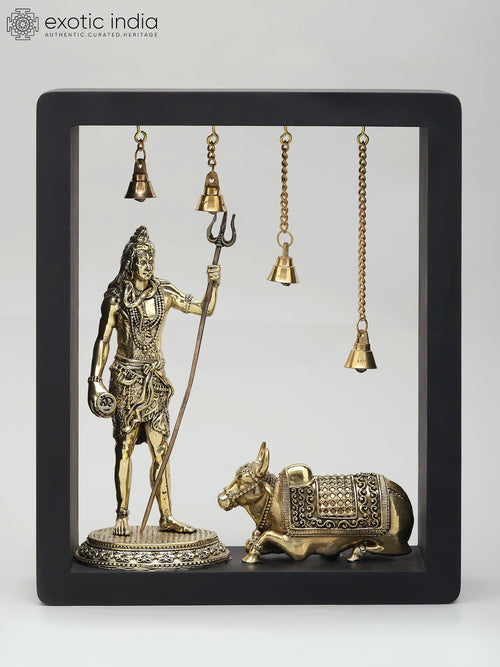 11" Standing Lord Shiva with Nandi Brass Wall Hanging Sculpture