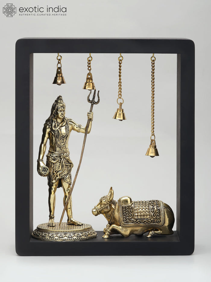 11" Standing Lord Shiva with Nandi Brass Wall Hanging Sculpture