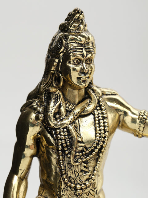 11" Superfine Standing Lord Shiva with Nandi | Wood Framed Brass Sculptures | Wall Hanging