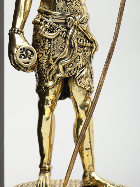 11" Superfine Standing Lord Shiva with Nandi | Wood Framed Brass Sculptures | Wall Hanging