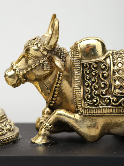 11" Superfine Standing Lord Shiva with Nandi | Wood Framed Brass Sculptures | Wall Hanging