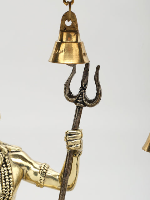 11" Superfine Standing Lord Shiva with Nandi | Wood Framed Brass Sculptures | Wall Hanging