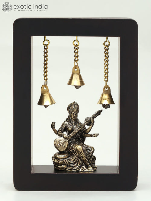 7" Brass Devi Saraswati with Bells Handmade Wall Hanging