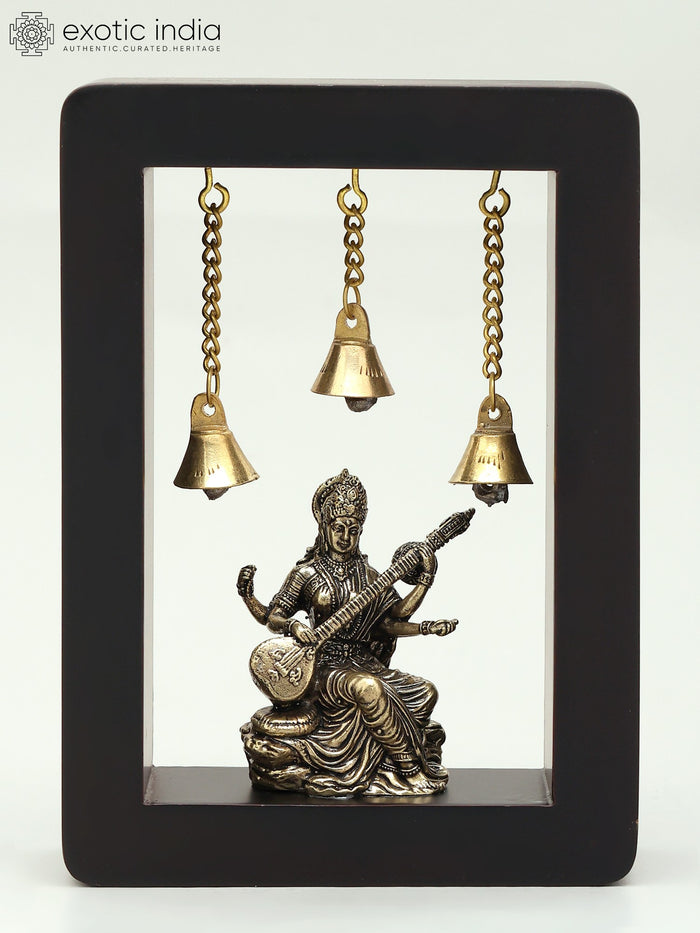 7" Brass Devi Saraswati with Bells Handmade Wall Hanging