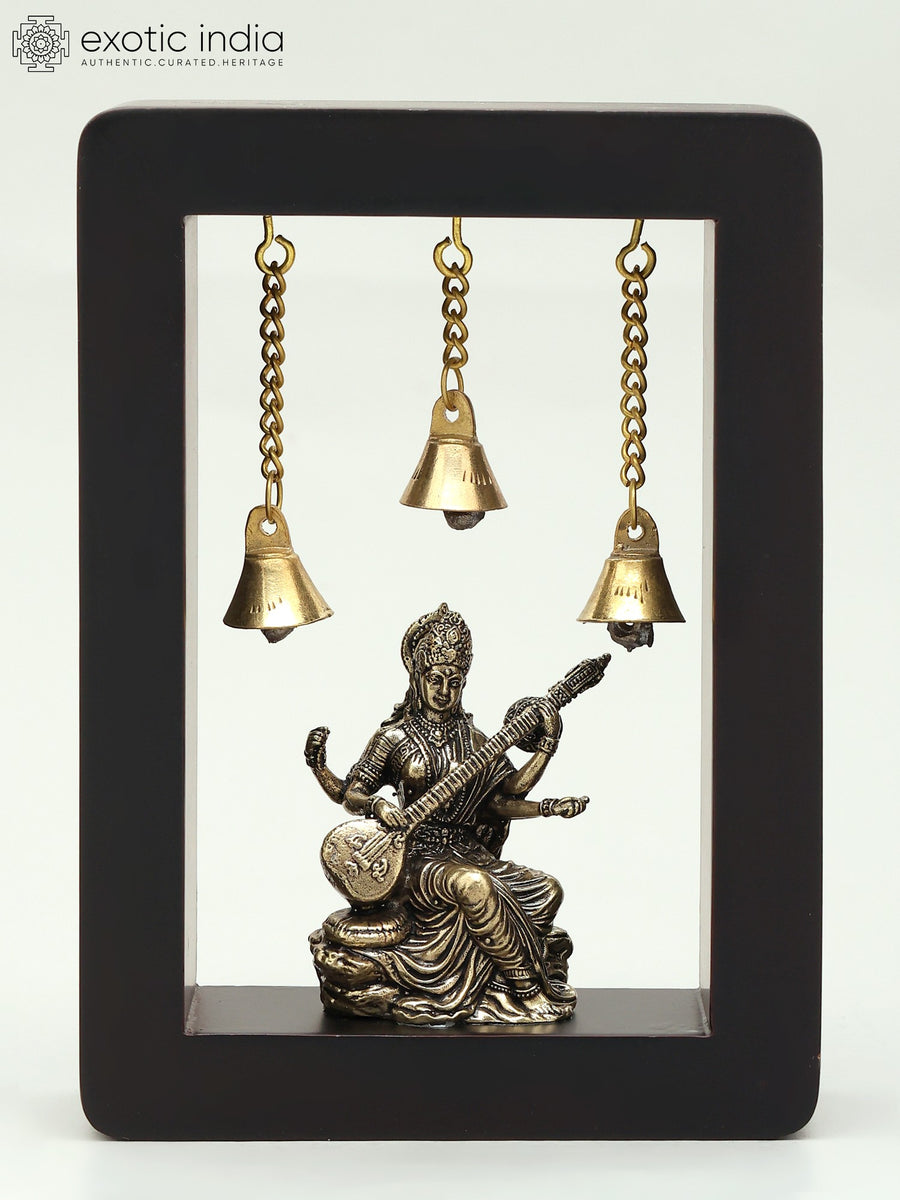 7" Brass Devi Saraswati with Bells Handmade Wall Hanging