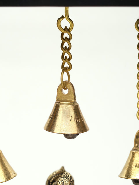 7" Brass Superfine Devi Saraswati with Bells | Wood Framed | Wall Hanging