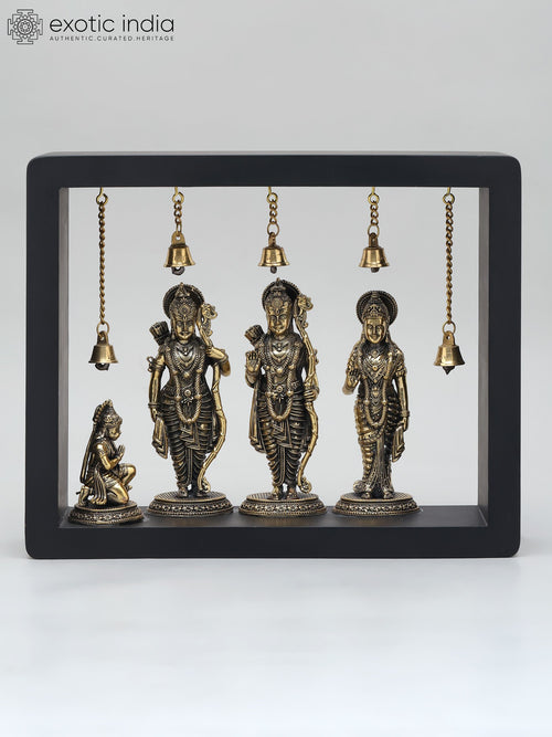 11" Brass Shri Ram Darbar Wood Framed Wall Hanging
