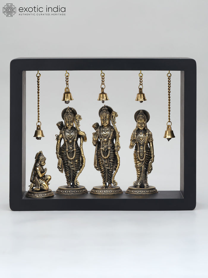 11" Brass Shri Ram Darbar Wood Framed Wall Hanging