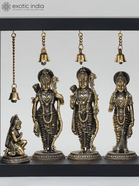 11" Wood Framed Superfine Shri Ram Darbar in Brass | Wall Hanging