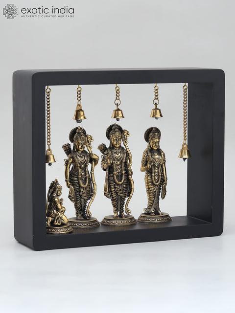 11" Wood Framed Superfine Shri Ram Darbar in Brass | Wall Hanging