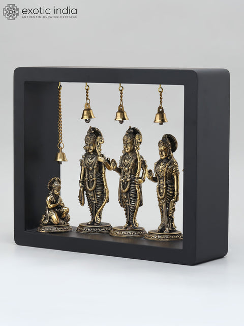 11" Wood Framed Superfine Shri Ram Darbar in Brass | Wall Hanging