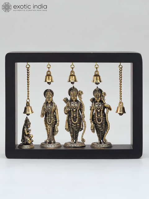 9" Superfine Shri Ram Darbar with Bells | Wood Framed Brass Sculptures | Wall Hanging