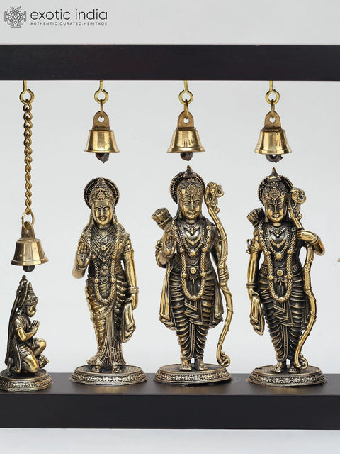 9" Superfine Shri Ram Darbar with Bells | Wood Framed Brass Sculptures | Wall Hanging