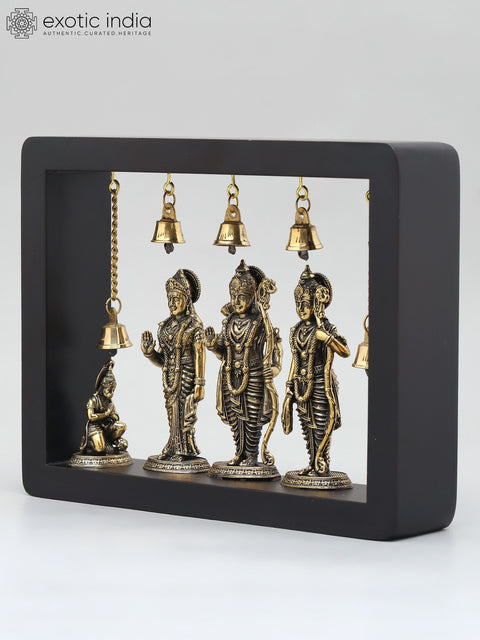 9" Superfine Shri Ram Darbar with Bells | Wood Framed Brass Sculptures | Wall Hanging