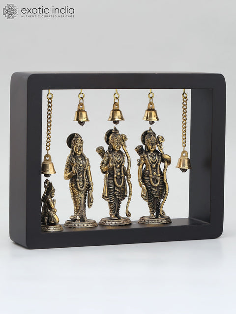 9" Superfine Shri Ram Darbar with Bells | Wood Framed Brass Sculptures | Wall Hanging