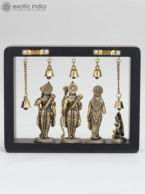 9" Superfine Shri Ram Darbar with Bells | Wood Framed Brass Sculptures | Wall Hanging