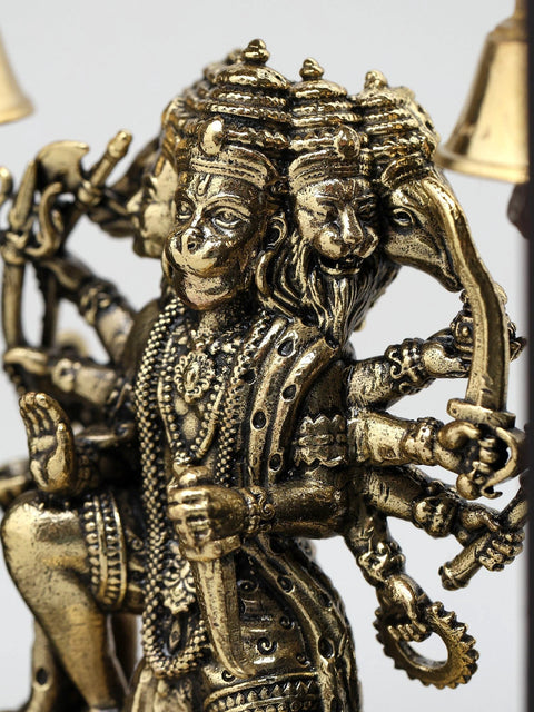 7" Superfine Sitting Panchamukhi Lord Hanuman | Wood Framed Brass Sculpture