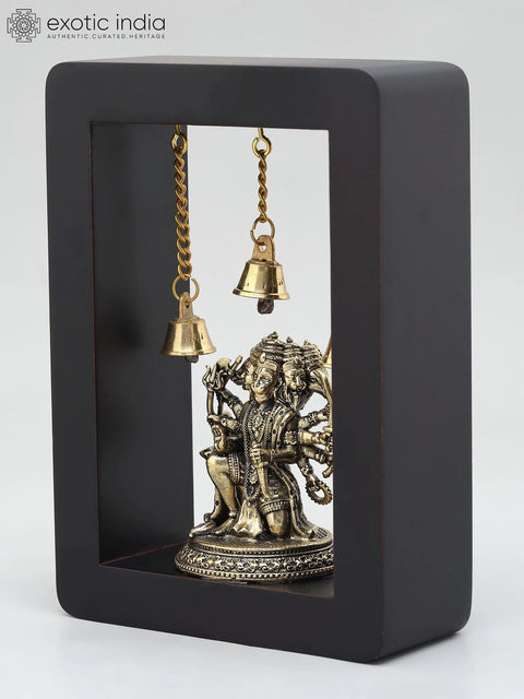 7" Superfine Sitting Panchamukhi Lord Hanuman | Wood Framed Brass Sculpture