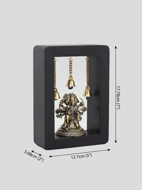 7" Superfine Sitting Panchamukhi Lord Hanuman | Wood Framed Brass Sculpture