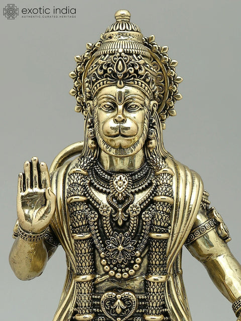 12" Superfine Standing Bajarangabali Hanuman in Blessing Gesture | Brass Statue