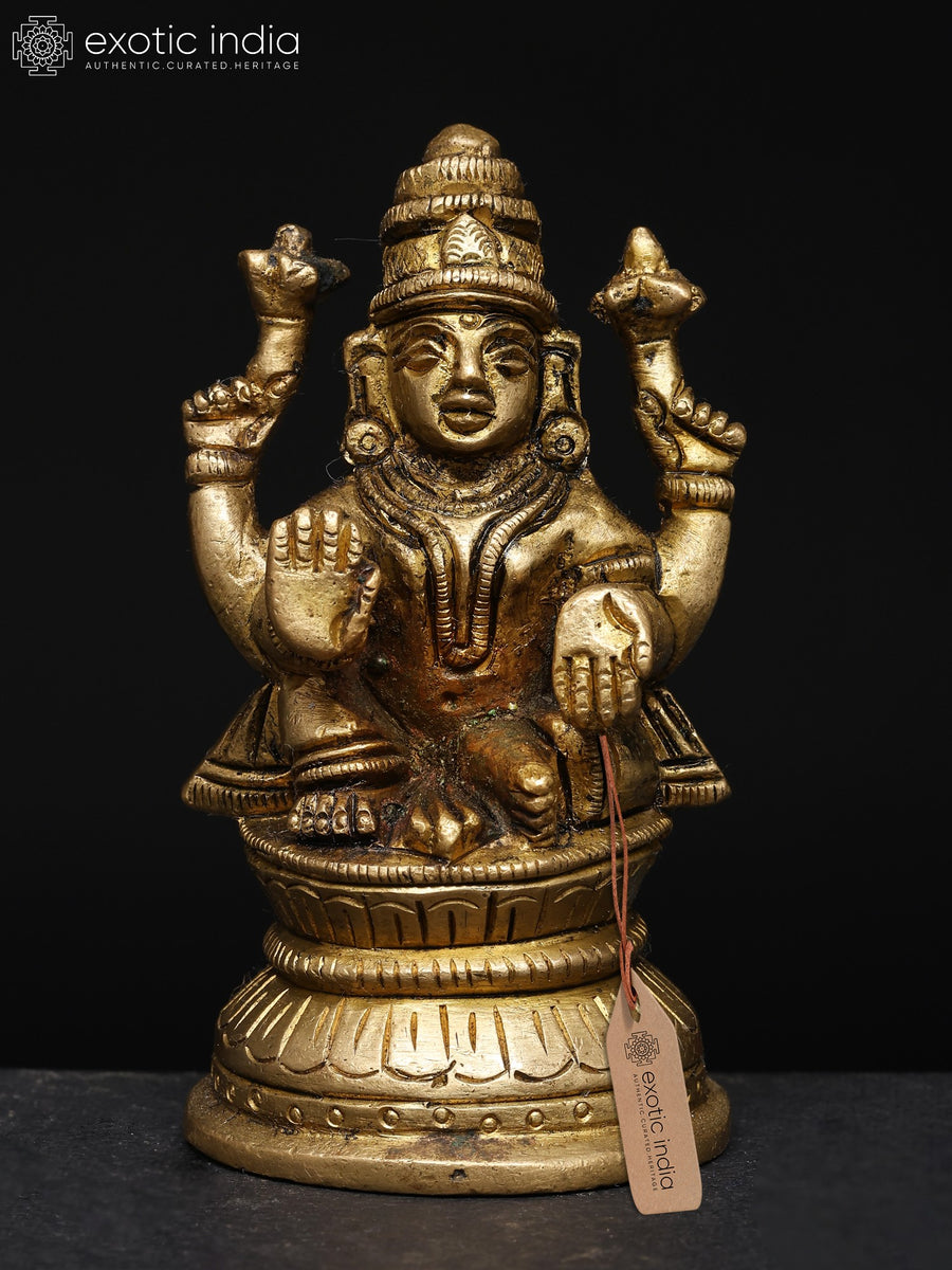 3" Four Armed Lakshmi Brass Statue for Pooja