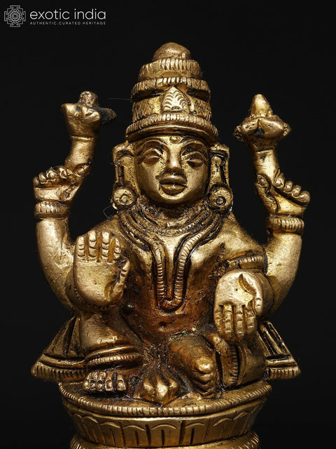 3" Small Four Armed Blessing Goddess Lakshmi | Brass Statue